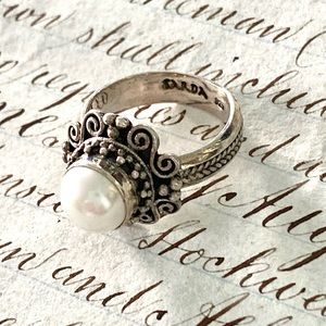 Sarda Sterling Silver and Pearl Ring Size 5